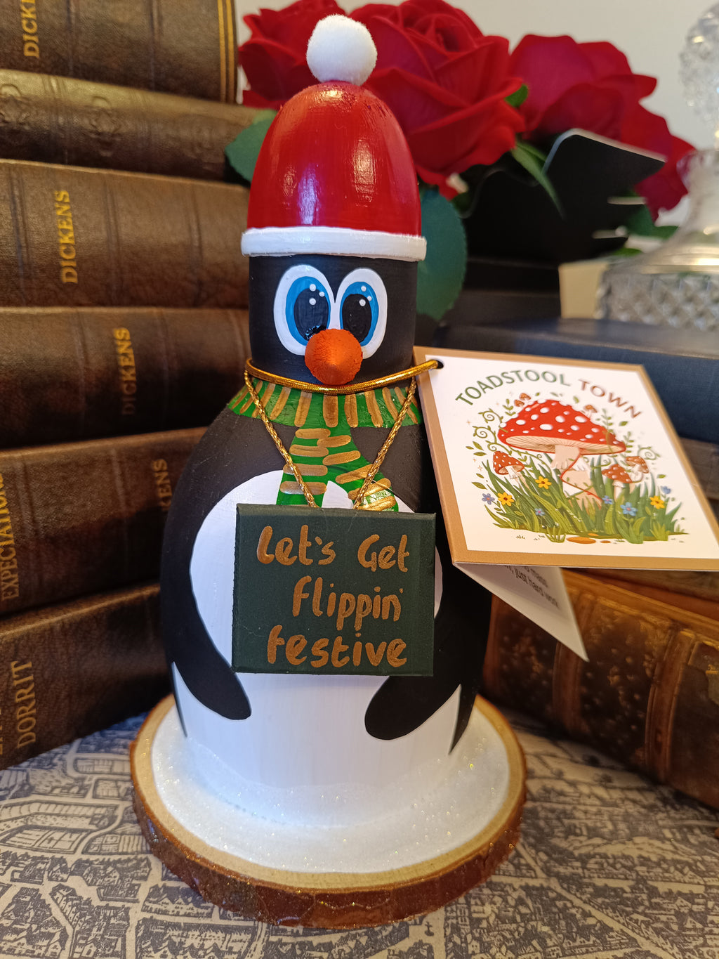 Premium Rustic Wooden Hand-crafted Christmas Penguin Gift Made In Yorkshire