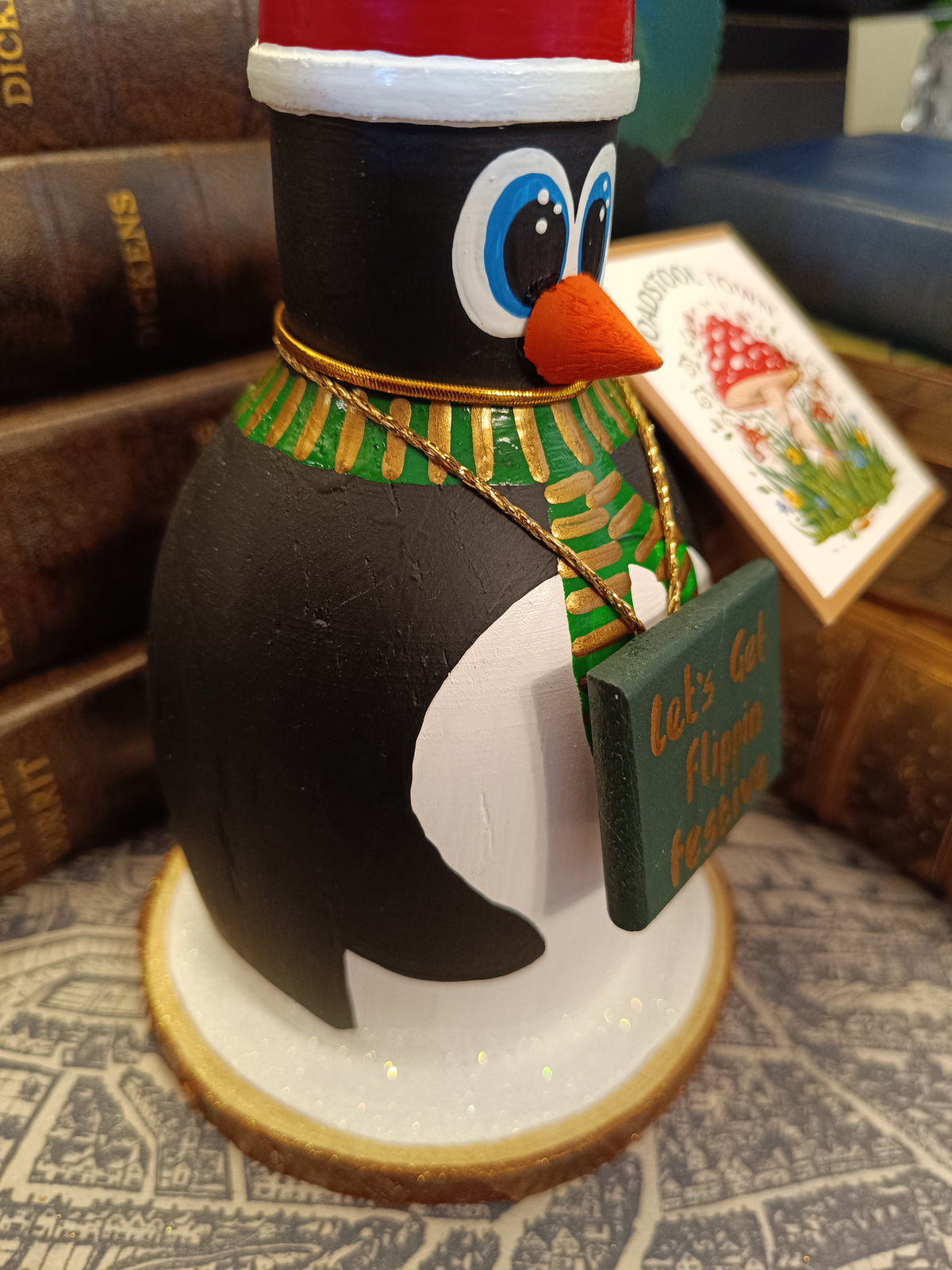 Premium Rustic Wooden Hand-crafted Christmas Penguin Gift Made In Yorkshire