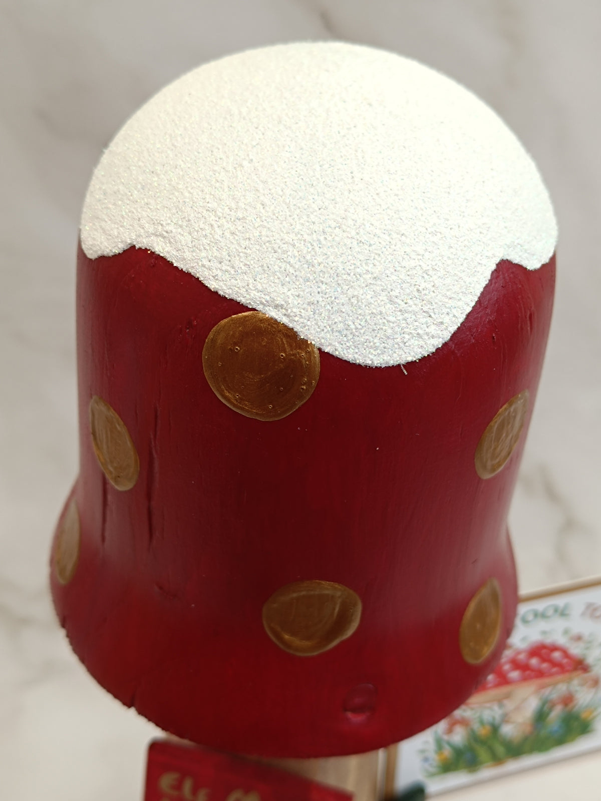 30cm Red Handmade, Free Standing Painted Wooden Fluted Topped Toadstool Elf House - Whimsical Woodland Ornament & Holiday Keepsake