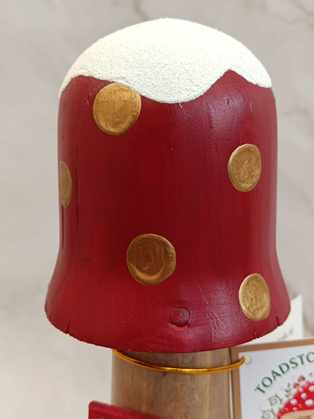 30cm Red Handmade, Free Standing Painted Wooden Fluted Topped Toadstool Elf House - Whimsical Woodland Ornament & Holiday Keepsake