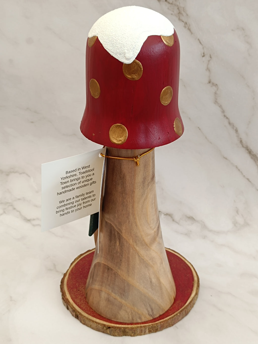 30cm Red Handmade, Free Standing Painted Wooden Fluted Topped Toadstool Elf House - Whimsical Woodland Ornament & Holiday Keepsake