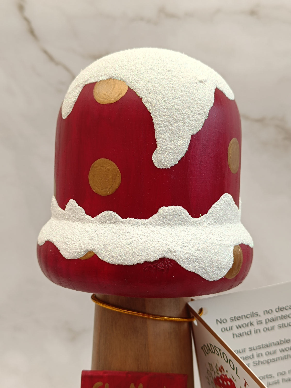30cm Red Handmade, Free Standing Painted Wooden Bell Shaped Topped Toadstool Elf House - Whimsical Woodland Ornament & Holiday Keepsake
