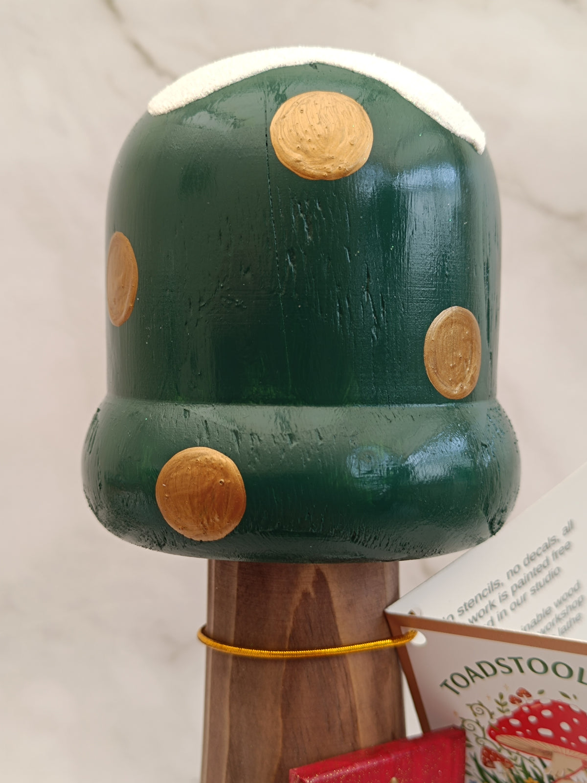 30cm Green Handmade, Free Standing Painted Wooden Bell Shaped Topped Toadstool Elf House - Whimsical Woodland Ornament & Holiday Keepsake