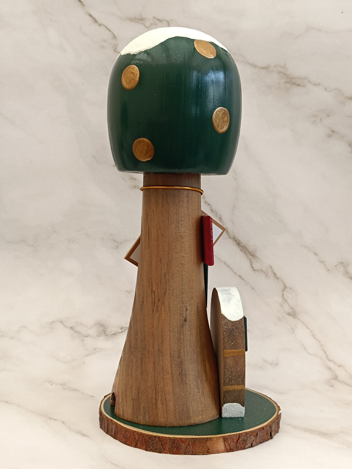 30cm Green Handmade Free Standing Painted Wooden Rounded Topped Toadstool Elf House - Whimsical Woodland Ornament & Holiday Keepsake