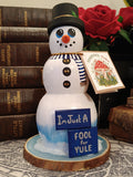Premium Rustic Wooden Hand-crafted Snowman Decoration Gift Made In Yorkshire