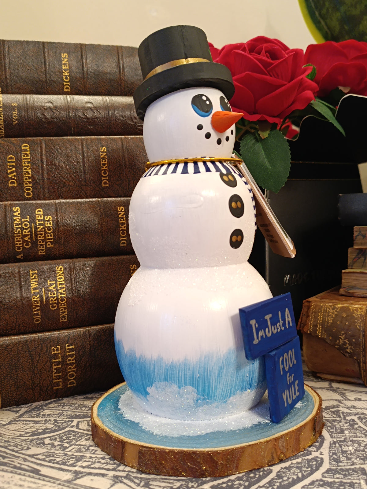 Premium Rustic Wooden Hand-crafted Snowman Decoration Gift Made In Yorkshire