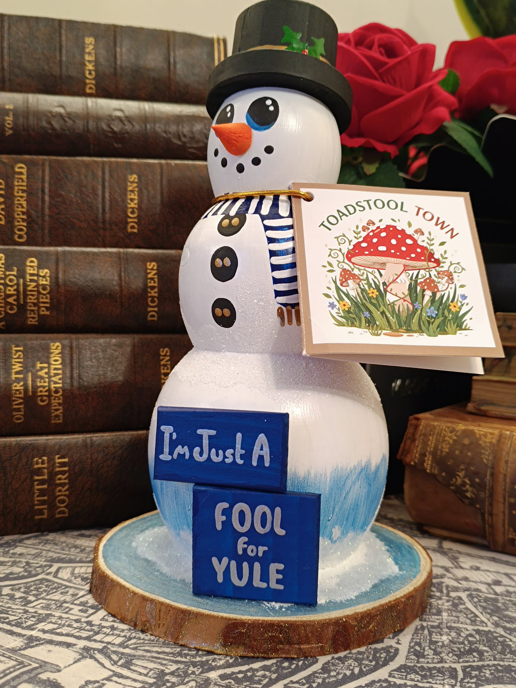 Premium Rustic Wooden Hand-crafted Snowman Decoration Gift Made In Yorkshire
