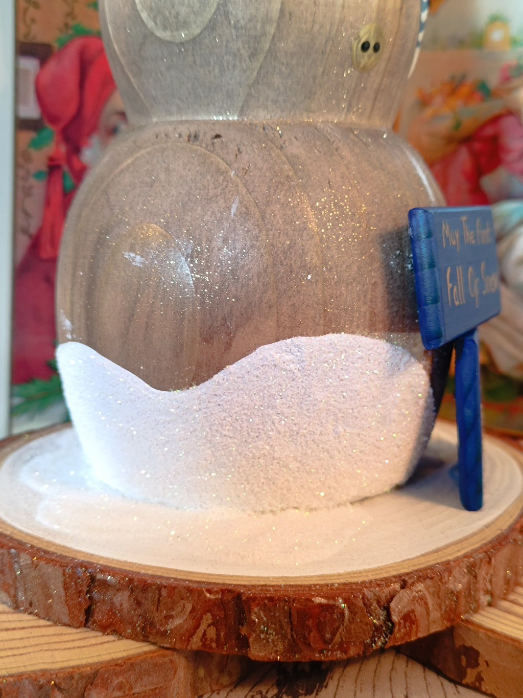 Wooden Snowman Figurine - Handmade with Festive Greeting Signs
